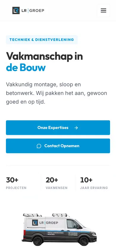 De website van LR Groep op een telefoon