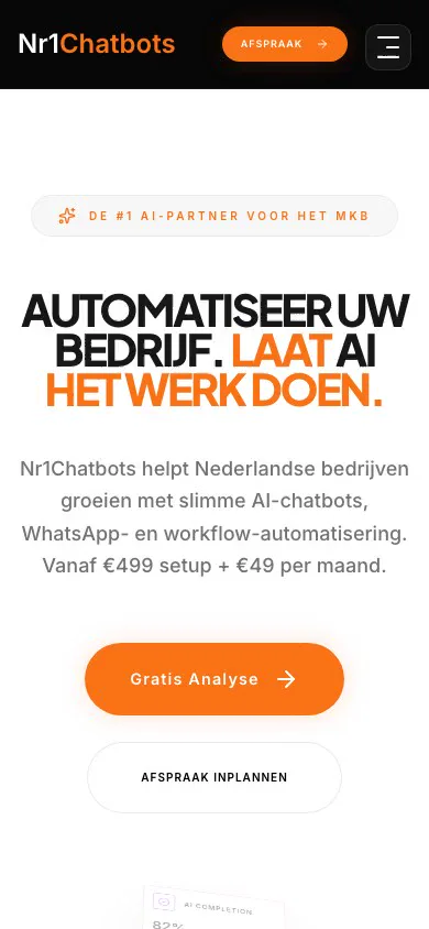 De website van Nr1Chatbots.nl op een telefoon