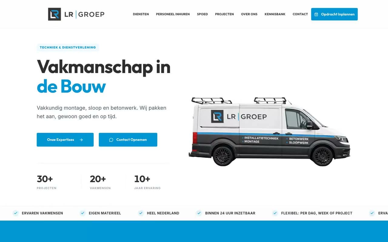 De website van LR Groep op een breed scherm