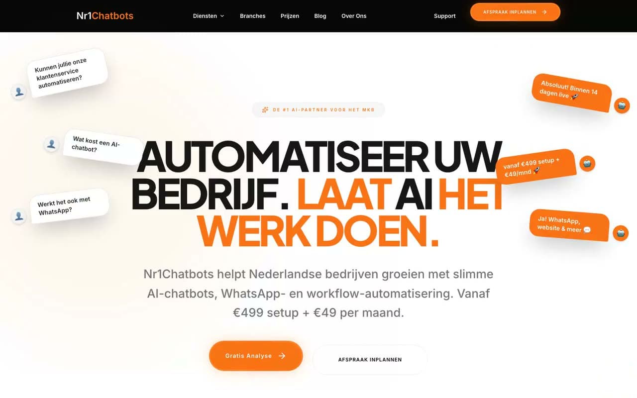 De website van Nr1Chatbots.nl op een breed scherm