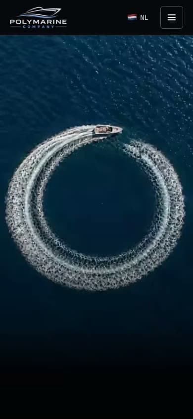 De website van Polymarine Company op een telefoon