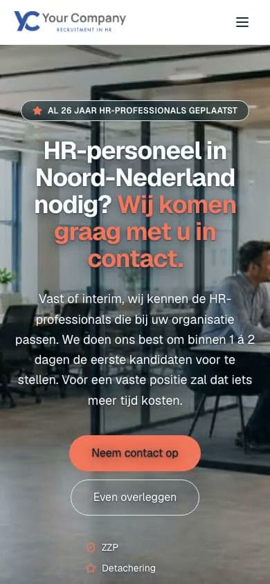 De website van Your Company HR op een telefoon